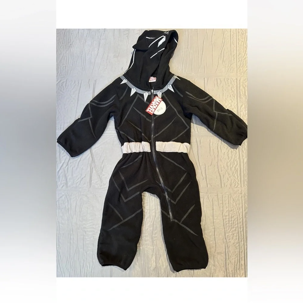 MARVEL Cuddle club Black Panther Kids fleece Costume zip up jumpsuit size 12-18M